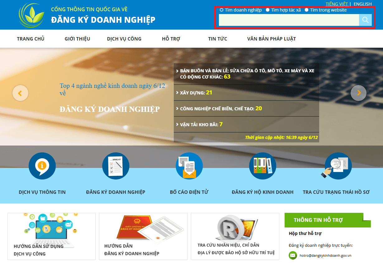 Truy cập Cổng thông tin quốc gia về đăng ký doanh nghiệp